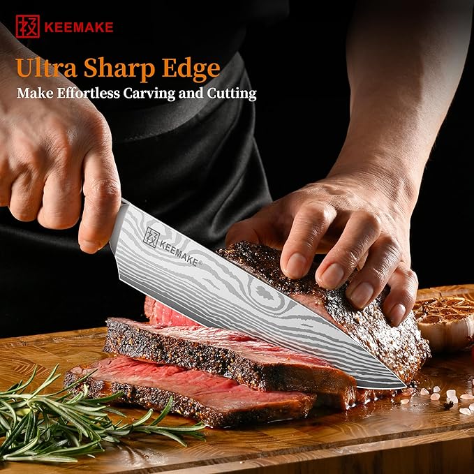 KEEMAKE Kitchen Knife Set, Ultra Sharp Chef Knife Set 7-Piece, High Carbon Stainless Steel Chefs Knife Set, Professional Knives Set for Kitchen with Pakkawood Handle and Gift Box