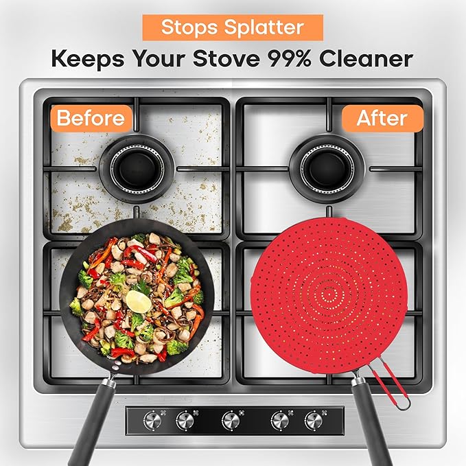 Frying Pan Splatter Screen | USA Brand | 13-Inch Red, Fit Pans (12" to 13") Silicone Grease Splatter Guard for Frying Pan and Stove by Beckon Ware