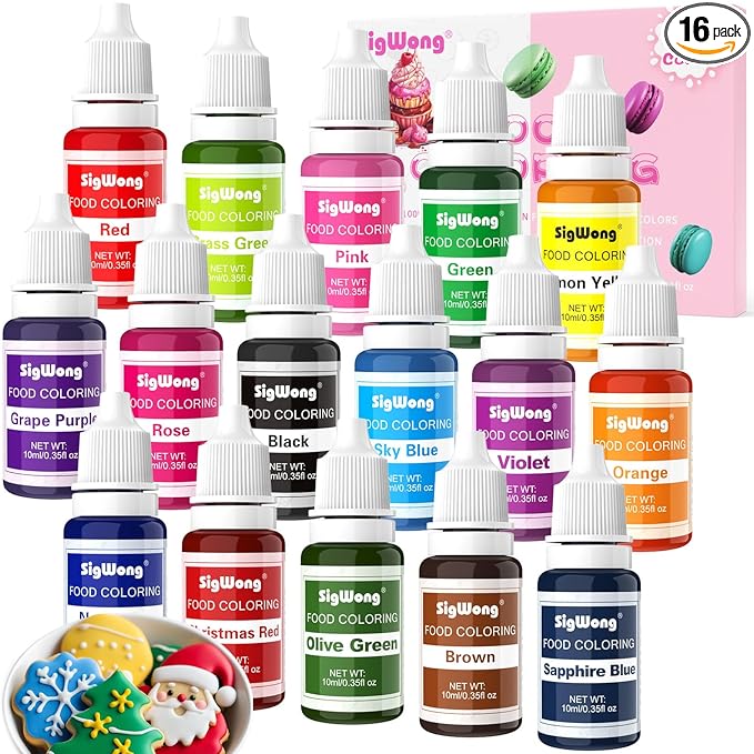 Food Coloring Liquid - 16 Colors Vibrant Food Coloring Set, Upgraded Tasteless Food Grade Food Dye for Cake Decorating, Baking, Cookies, Icing, Slime, Easter Egg, Fondant and DIY Crafts - 10ml Bottles