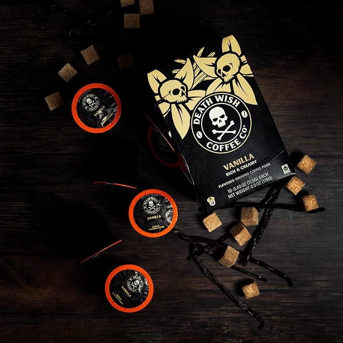Death Wish Coffee, Single Serve Coffee Pods - Vanilla Pods (10 Count) (Pack of 2)