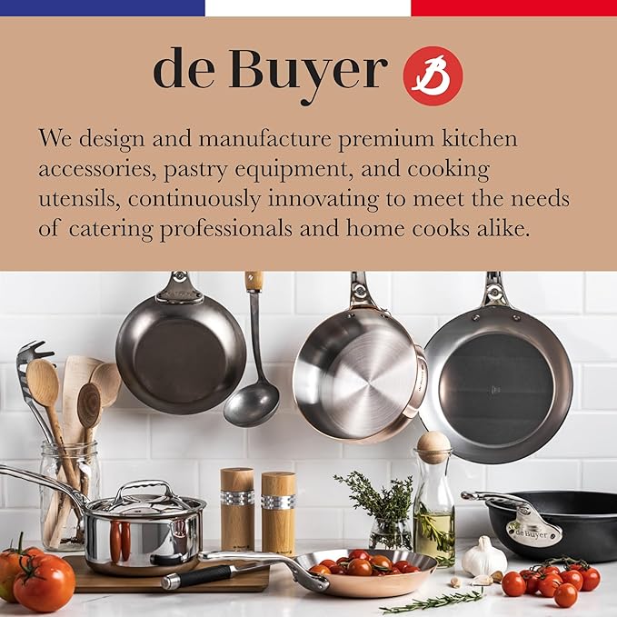 De Buyer Blue Carbon Steel Crepe & Tortilla Pan - 9.5” Diameter, 7.5” Cooking Surface - Ideal for Making & Reheating Crepes, Tortillas & Pancakes - PFAS, PFOA & PFOS Free - Made in France