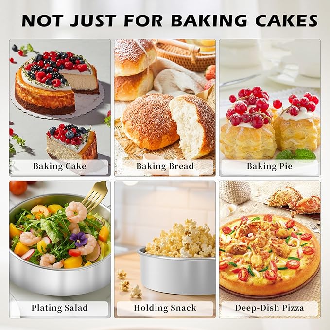 6 Inch Cake Pan - 3PCS Stainless Steel Smash Cake Baking Pans Tins, Round Bakeware for Party Birthday Wedding, Mirror Finish & Dishwasher Safe