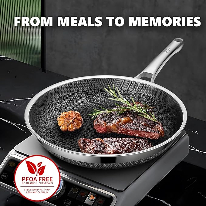 Non Stick Frying Pans 12 inch, Hybrid Frying Pans Nonstick with Lid,non stick Stainless Steel Skillets, Dishwasher and Oven-Safe Chef Pan, Induction Compatible Cooking Pan, PFOA Free Cookware