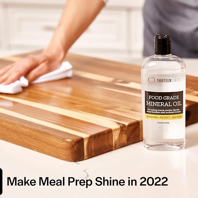 Thirteen Chefs Mineral Oil - 128oz Food Grade Conditioner for Wood Cutting Board, Countertop & Butcher Block, Lubricant for Knife or Meat Grinder - Safe USP Finish on Marble, Soapstone