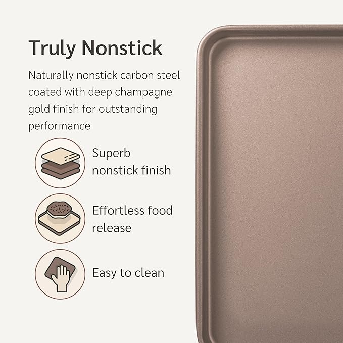 HAPPIELS Nonstick 9x13 inch Quarter Baking Sheet Set of 2 | PFOA & BPA Free Non Toxic 13x9 inches Cookie Sheets | Best Non stick Cooking Pans, Small Tray for Toaster Oven | Nontoxic Baking Pan 9 x 13