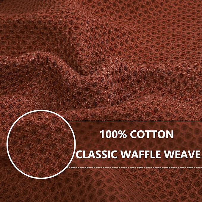 Homaxy 100% Cotton Waffle Weave Kitchen Dish Towels, Ultra Soft Absorbent Quick Drying Cleaning Towel, 13 x 28 Inches, 8-Pack, Rust