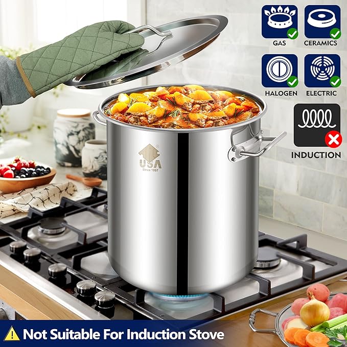 ARC Advanced Royal Champion 40QT Stainless Steel Stockpot for Seafood Crawfish Crab Boil Turkey Fryer Pot with Basket Divider and Hook, Crab Lobster Shrimp Outdoor Cooking and Home Brewing