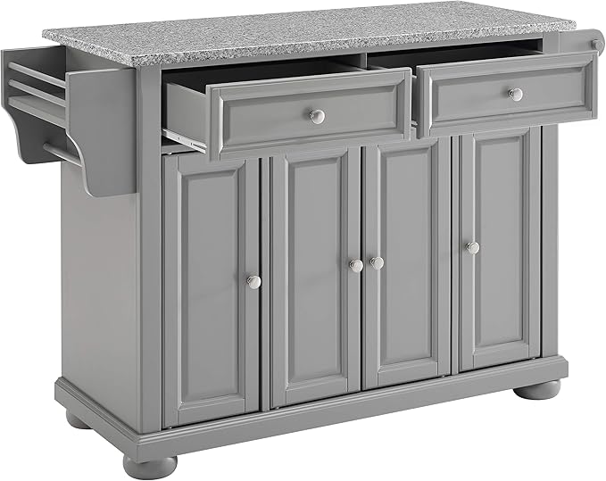 Crosley Furniture Alexandria Granite Top Rolling Kitchen Island Storage Cart, Microwave Stand, Spice Rack, Gray