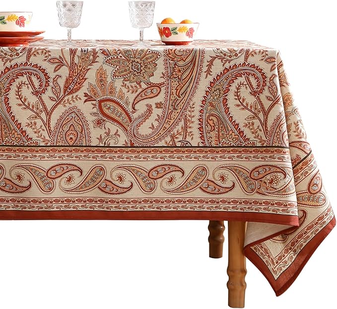 ISAENNE Designer French Red Small Square Tablecloth,Fall Linen Table Cloth with Cashew Pattern,Stain Proof Decor Tablecloths for Dining Thanksgiving Kitchen Christmas,55"*55"-Chauffrey D