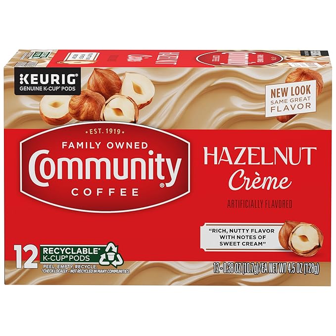 Community Coffee Hazelnut Creme Flavored 12 Count Keurig K-Cup Coffee Pods, Medium Roast, 12 Count (Pack of 1)