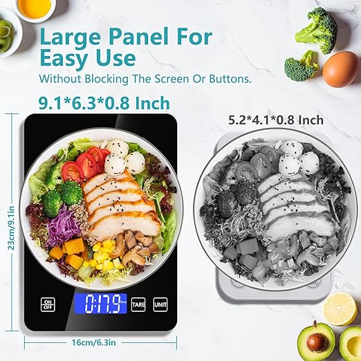 Food Scale, Digital Kitchen Scale 22lb/10kg Steel and Tempered Glass with 1g/0.1oz Precision, Tare & 10 Units, LCD Display for Baking, Cooking, Meal Prep, Coffee, Postage Black