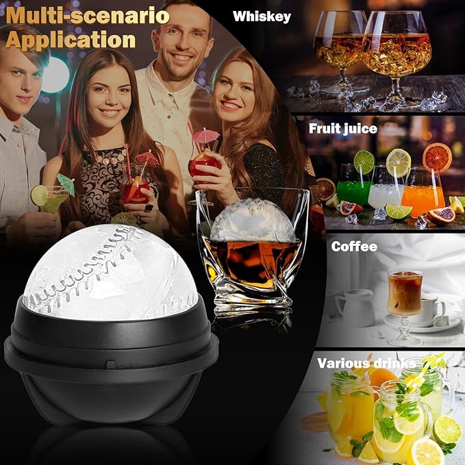 Baseball Ice Cube Mold 2.5 Inch Large Silicone 3D Baseball Ice Cube Molds Fun Shapes Novelty Baseball Cube Molds Christmas Gifts for Cocktails, Bourbon, Brandy, Whiskey (1, Baseball)