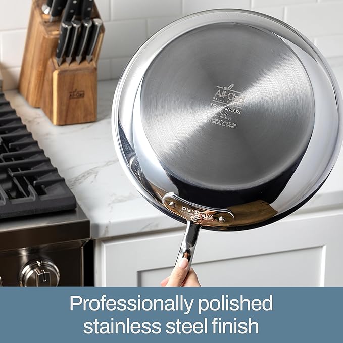 All-Clad D3 3-Ply Stainless Steel Fry Pan Set 2 Piece, 8, 10, Inch Induction Oven Broiler Safe 600F Pots and Pans, Cookware Silver