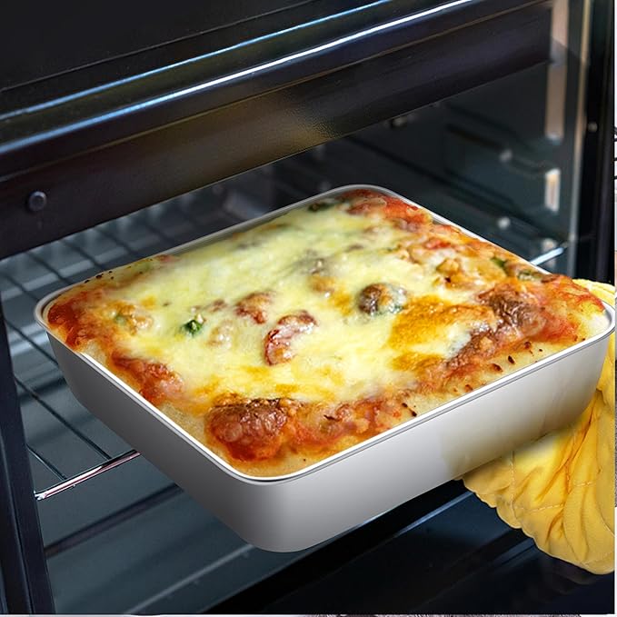 LIANYU 4 Pack 8/9 Inch Square Baking Cake Pan, Stainless Steel Brownie Bread Cake Molds, Square Bakeware for Lasagna Pie, Oven & Dishwasher Safe, 2 PCS 8-Inches + 2 PCS 9- Inches