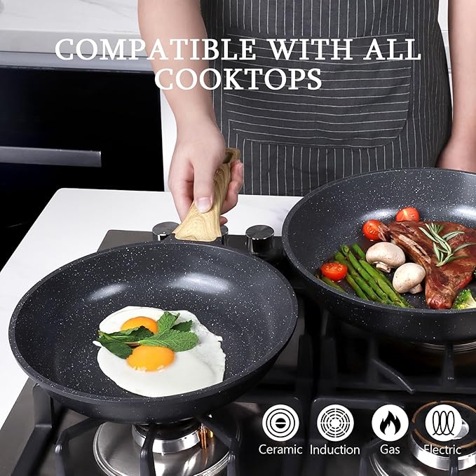 GiPP Ceramic Nonstick Frying Pan with Lid - 10" Healthy Non-Toxic Non Stick Skillet Omelette Pans, Induction Compatible Chef Pan, PFAS & PFOA-Free, Dishwasher Safe, Stay Cool Handles