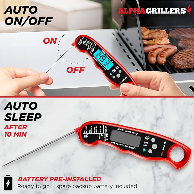 Alpha Grillers Meat Thermometer Digital - Instant Read Food Thermometer for Cooking and Grilling Stocking Stuffers for Men Christmas Gifts for Men