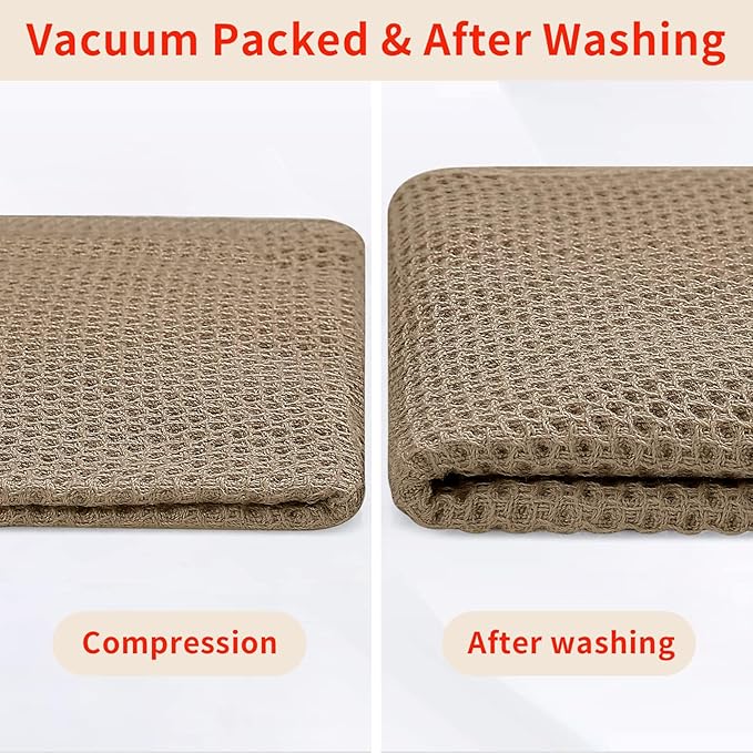 Homaxy 100% Cotton Waffle Weave Kitchen Dish Cloths, Ultra Soft Absorbent Quick Drying Dish Towels, 12 x 12 Inches, 12-Pack, Tan