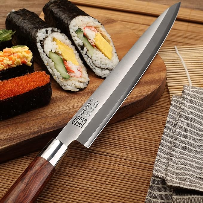 KEEMAKE Sushi Knife Japanese - 11.5 inch Sashimi Knife Japanese VG10 Stainless steel Single Bevel Blade, Perfect Rosewood Handle Yanagiba & Slicing Knives