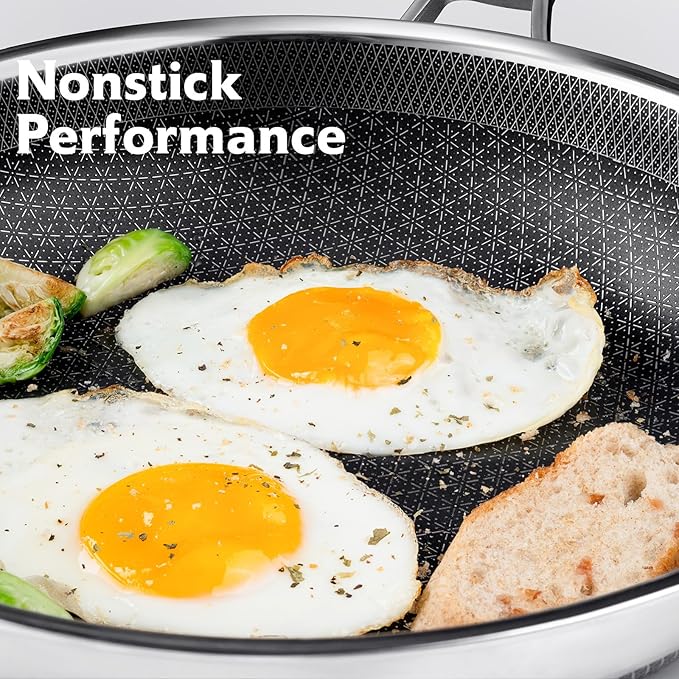 Frying Pan, 10 Inch Hybrid Non Stick Stainless Steel Skillets, Dishwasher Induction Oven Broiler Safe, Non Toxic Chef's Pan, PFOA Free Cookware