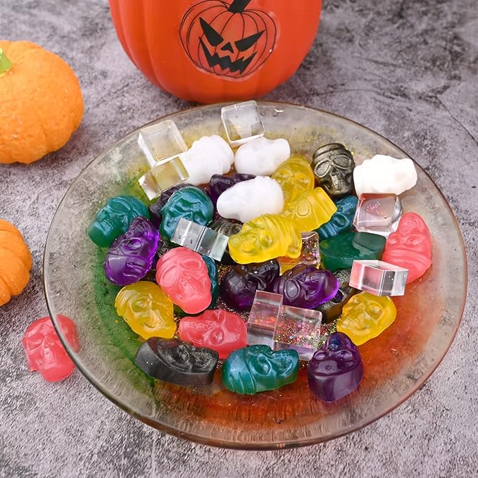 HUAKENER Gummy Skull Candy Molds, 2 Pack Chocolate Molds with 2 Dropper, Silicone Molds for Chocolate, Candy, Jelly, Dog Treats, Ice Cube, Resin Casting