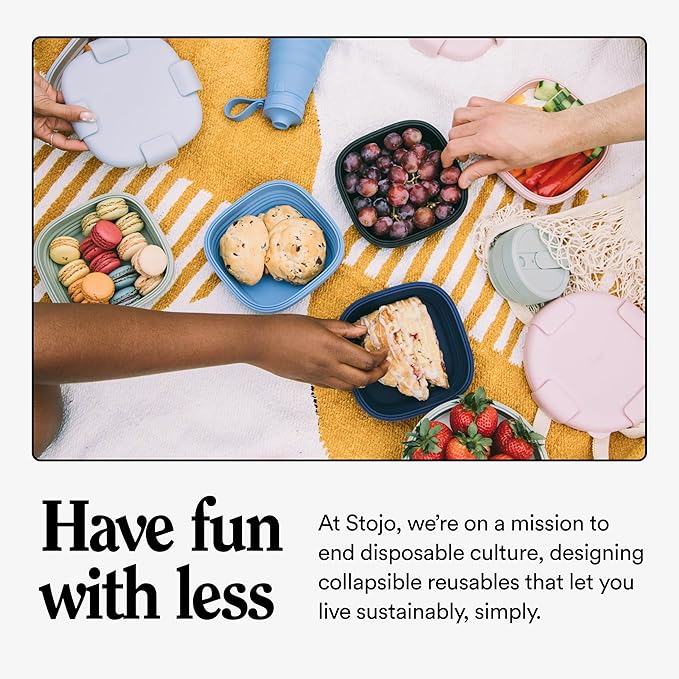 STOJO Collapsible Bowl 3 Set - Translucent Eucalyptus, 36oz - Reusable Silicone Bowl for Hot and Cold Food - Perfect for Travel, Meal Prep, To-Go Lunch, Camping & Hiking - Microwave & Dishwasher Safe