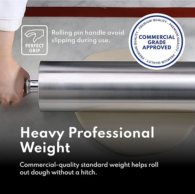 New Star Foodservice 37500 Extra Heavy Duty Restaurant Aluminum Rolling Pin, 13", Silver
