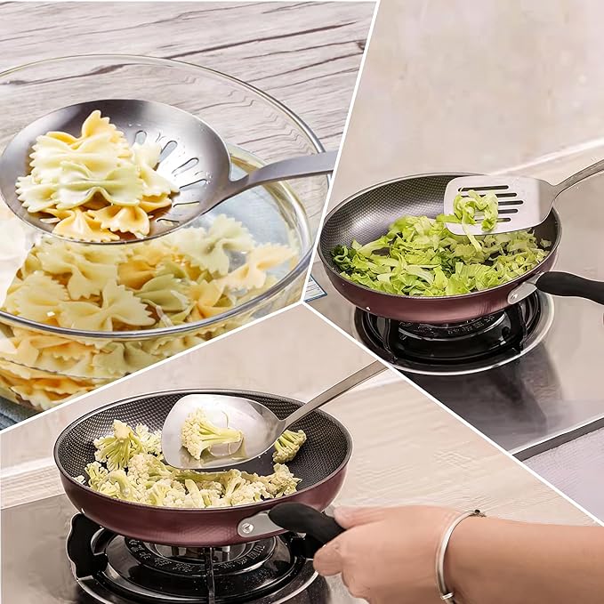 FJNATINH Cooking Utensils - Spatula and ladle Set with Wood Handle, 8 Pieces Wok Utensils Tools - Wok Accessories Cookware Set