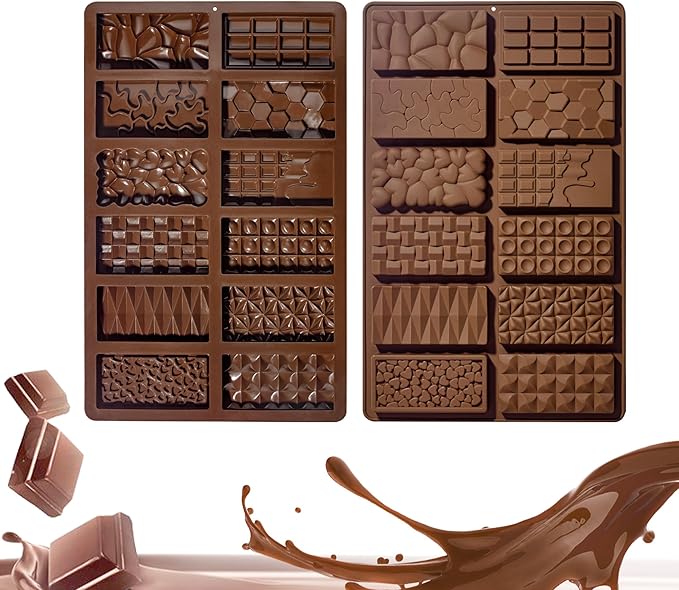 2 Packs Chocolate Silicone Molds, 12 Cavity Food Grade Non-Stick Baking Molds for Candy, Ice Cubes, Soap Making, Pistachio & Heart Shapes