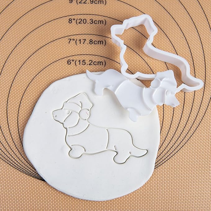 Flycalf Christmas Cookie Cutters Dachshund Shapes with 3D Stamper Fall Holiday PLA Baking Accessories Cutter Molds Gifts for Kids Decorative Party 3" Kitchen Cake Supplies