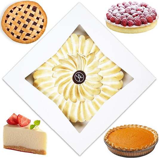 BAKELUV Pie Boxes for 9 Inch Pie | White, 50 Pack | 9x9x2.5 Bakery Box with Window, 9x9 Cookie Box, 9 Inch Pastry Boxes with Window Bulk, Cake Boxes, Auto Pop Up