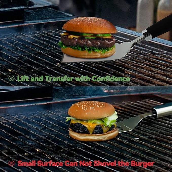 Professional Wide Turner 9.5 Inch Stainless Steel Spatula for Cast Iron, Griddle and Grill Cooking, Barbecue Hamburger Metal Kitchen Utensil, Dishwasher Safe