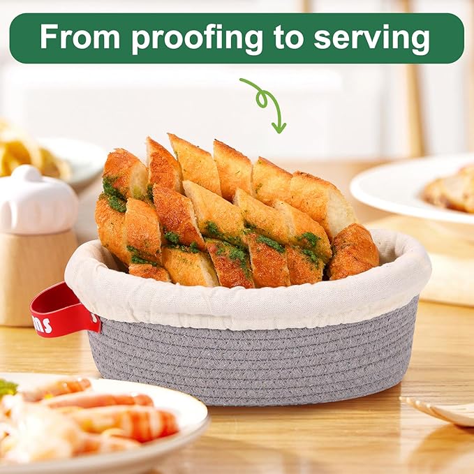 Banneton Bread Proofing Basket Set of 3 (9" Round & 10" Oval& 5" Round) - Natural Cotton Rope Sourdough Proofing Baskets with Reusable Liners & Dust Covers - Artisan Bread Baking Supplies