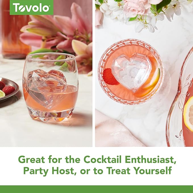 Tovolo Ice Cubes Mold Pack of 2 Large Craft Ice Molds for Whiskey Bourbon Cocktails, Easy Fill No Leak Silicone Ice Molds Gift for Him Stackable Dishwasher Safe BPA Free Heart Ice