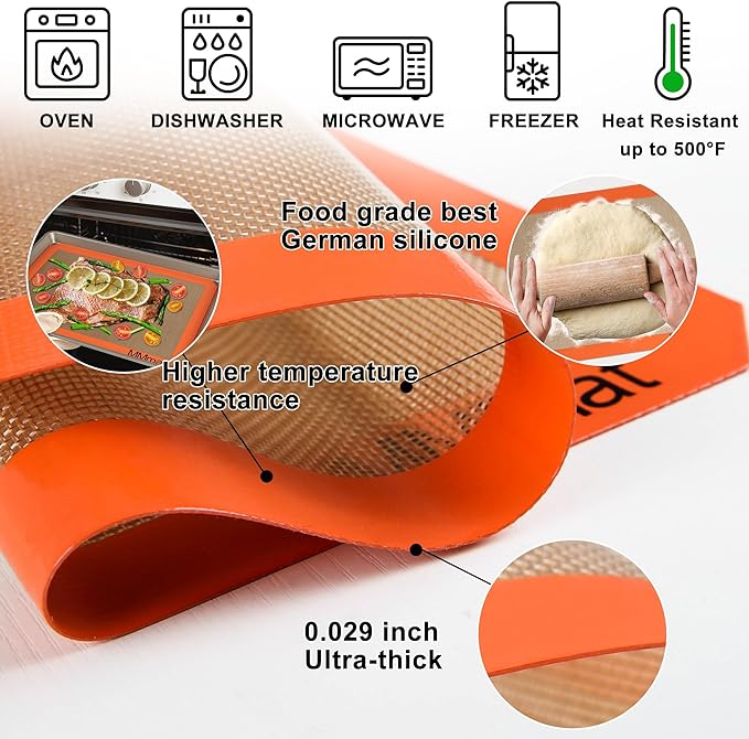 Silicone Baking Mats - Best German Silicone - Non Slip Silicone Baking Sheet, Non Stick Reusable Silicone Mats for Baking, Oven Liner, Counter Mat - 3/4 Sheet Baking Mat for Oven