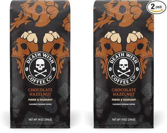 DEATH WISH COFFEE - Chocolate Hazelnut Ground Coffee, Fair Trade (14 oz) (Pack of 2)