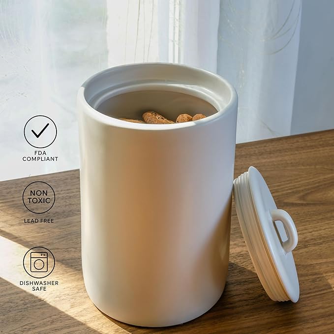 Ceramic Food Storage Jars, 108 Oz, Airtight Lid Handle, Kitchen Canisters for Grounds Coffee, Coffee Pods, Tea, Flour, Sugar, Rice, Pantry Organization or Kitchen Countertop Containers set