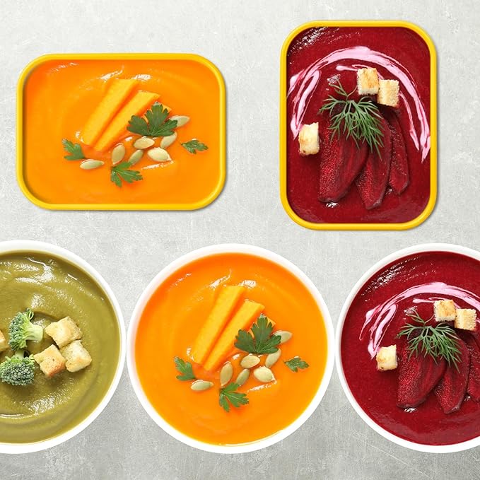 Nuogo 4 Pcs 6 Cup Silicone Freezer Trays with Lid Soup Containers Reusable Freezer Silicone Molds Rectangle Containers Ice Trays for Soups Sauces Stews Curries, Yellow