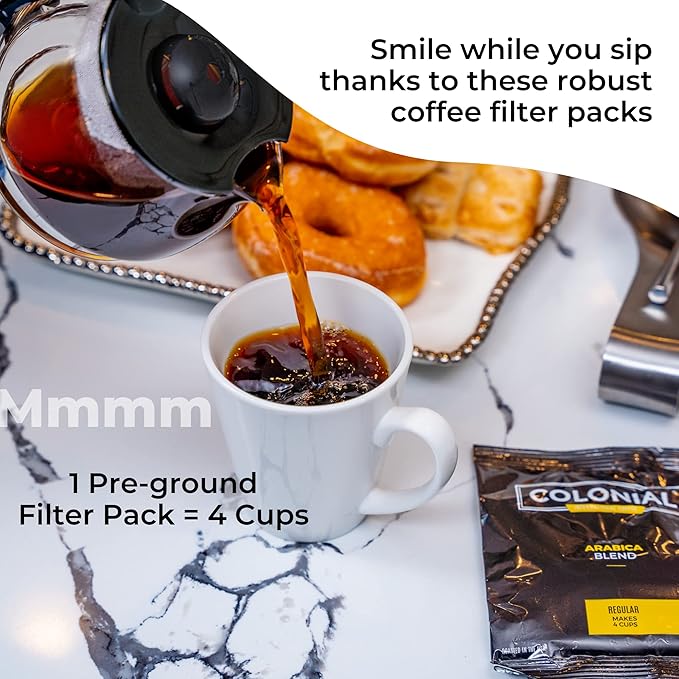 Colonial Coffee Roasters In-Room Hotel Ground Coffee Filter Portion Packs, Medium Roast, Signature Breakfast Blend, 0.50 Ounce (Pack of 150), Use with 4-Cup Drip Coffee Machine