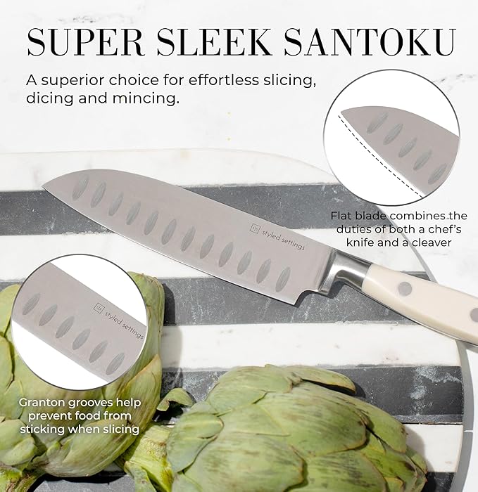 White Knife Set with Block – 14-Piece Forged Stainless Steel Knives with Triple Rivet Handles, Heavy-Duty Kitchen Shears, and Self-Sharpening Knife Block – Durable White Kitchen Accessories