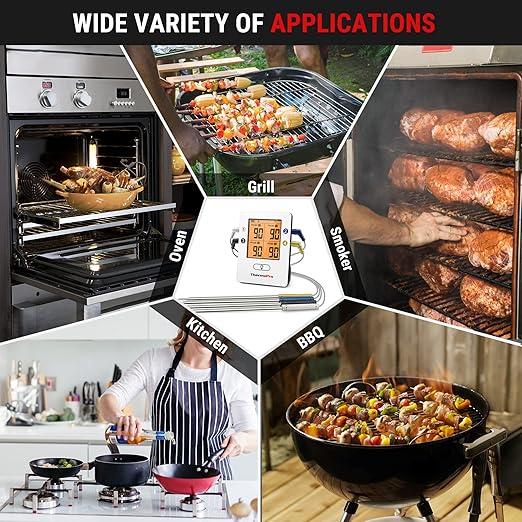 ThermoPro TP25 650FT Wireless Meat Thermometer with 4 Probes, Bluetooth Meat Thermometer for Cooking, BBQ Oven Food Smoker Thermometer Rechargeable