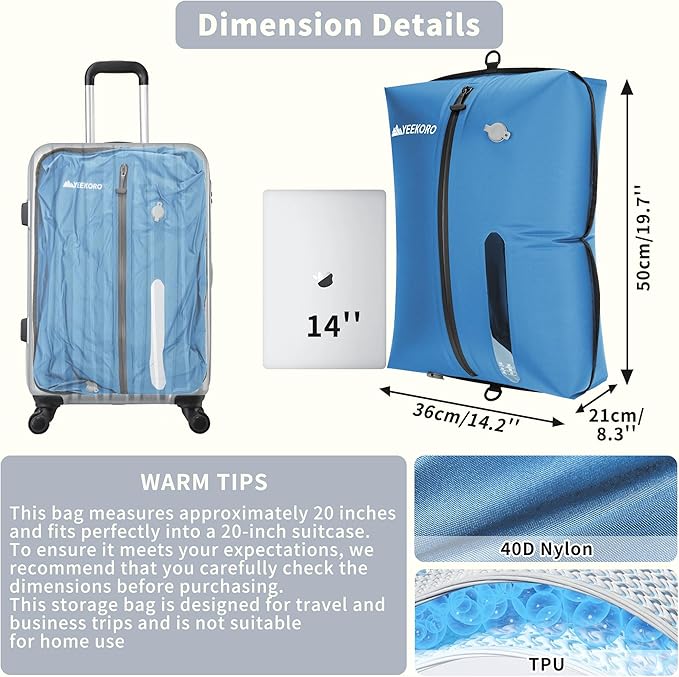 Vacuum Bag for Travel, Professional IPX8 Waterproof Reusable Vacuum Compression Bags for Travel Suitcases, Durable Space Saver Bag(3 PACK,With Pump)