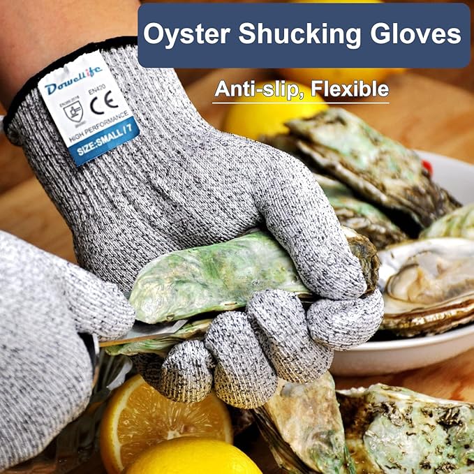 Dowellife Cut Resistant Gloves Food Grade Level 5 Protection, Safety Kitchen Cuts Gloves for Oyster Shucking, Fish Fillet Processing, Mandolin Slicing, Meat Cutting and Wood Carving. (X-Large-2 Pairs)