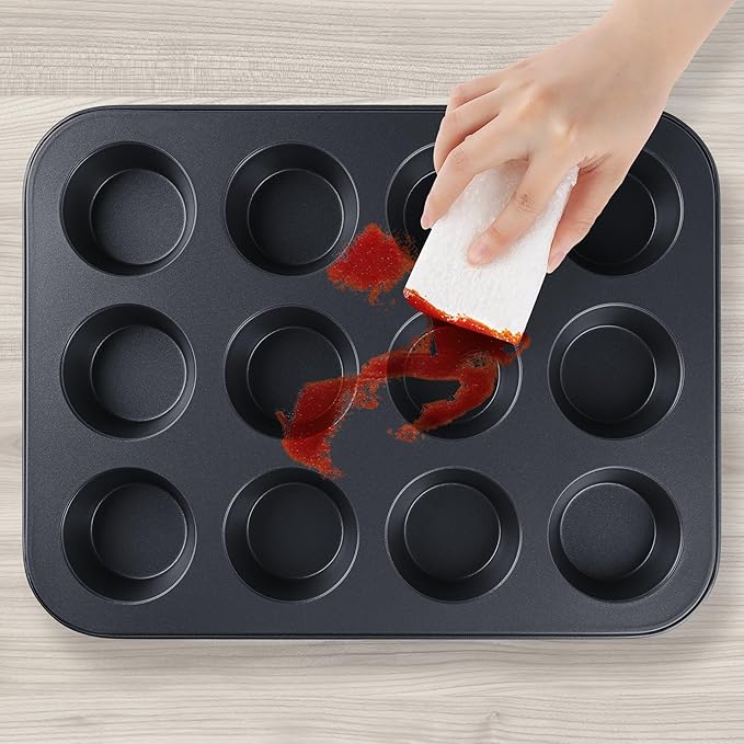 Muffin-Pan for Baking, Nonstick Cake Pan 12 Cups, 3 Pack Cup Premium Cheesecake Pans, Cupcake Baking Pan for Oven 13.2 * 10 * 1.1in Black