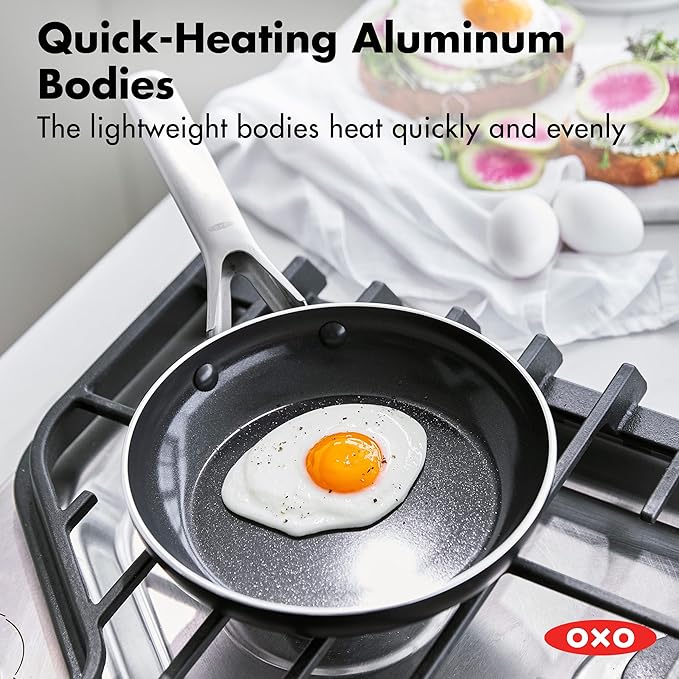 OXO Agility Series 8" Frying Pan Skillet, Ceramic Nonstick Cookware PFAS-Free, Induction Suitable, Quick Even Heating, Stainless Steel Handle, Chip-Free Rims, Dishwasher and Oven Safe, Black