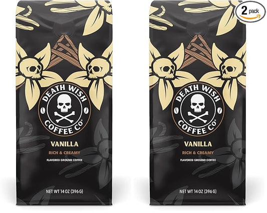 DEATH WISH COFFEE - Vanilla Ground Coffee (14 oz) (Pack of 2)