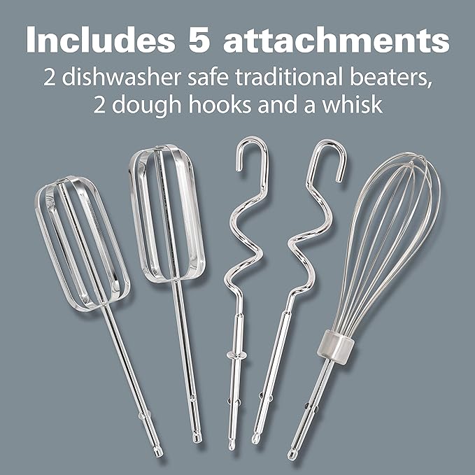 Hamilton Beach 6-Speed Electric Hand Mixer with Whisk, Traditional Beaters, Dough Hooks, Snap-On Storage Case, 275 Watts, Red