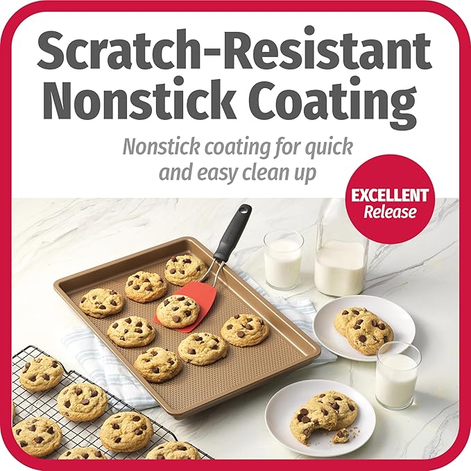 GoodCook BestBake Nonstick 10" x 15" Textured Carbon Steel Cookie Sheet, Medium Baking Tray, Scratch-Resistant Bakeware, Even Heating, Durable Bronze Nonstick Baking Sheet