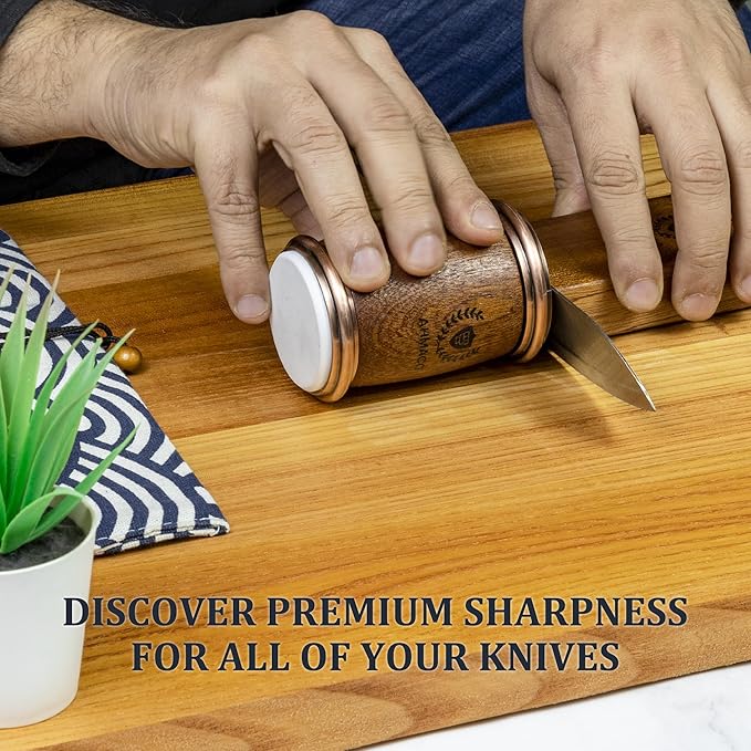Rolling Knife Sharpener Wooden Kit - Roller Wheel Sharpener with Magnetic Holder | 400 Grit Diamond & 1000 Ceramic Disks Sharpeners | 15 & 20 Angle for Special & Standard Kitchen Knives
