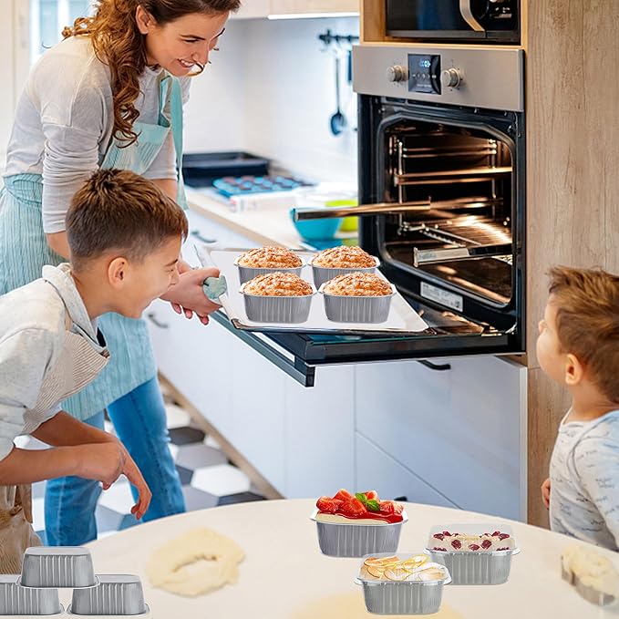 Mini Cake Tins with Lids, BAKINGPAK 30PCS 10OZ Mini Cake Pans with Lids Mini Aluminum Pans with Lids Mini Disposable Cake Pans with Lids Mini Square Cake Pans with Lids for Holiday Party, Ash