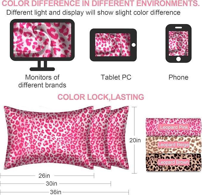 Mulberry Silk Pillow Cases King Size with Hidden Zipper, Ultra Smooth and Soft Breathable Cooling Silk Satin Pillowcase for Hair and Skin, Gifts for Women Men (Leopard Pink, 20x36 Inches, 1 Pack)